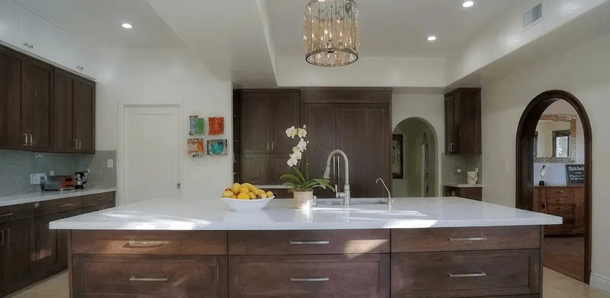 Cabinet refacing project with updated kitchen cabinets and island in Boise, ID